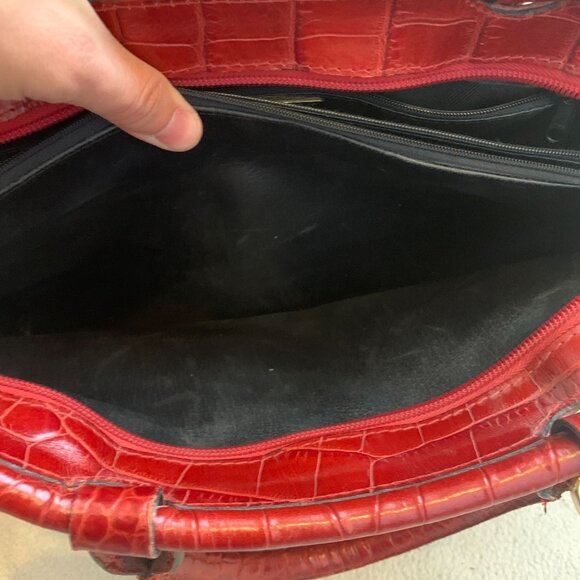 Designer Large Slate Red Crocodile Satchel Bag Made in Italy - Picture 3 of 16